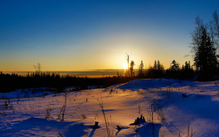 Sunset snowy field trees city - derek hill free wallpaper