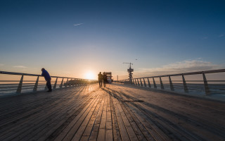 Pier sunset bridge city sky - david annand free wallpaper