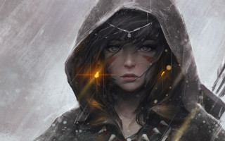 Woman hooded knife snowy fantasy - a snowy scene free wallpaper