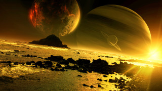 Planets sunset rocks mountain ocean - planet free wallpaper for desktop
