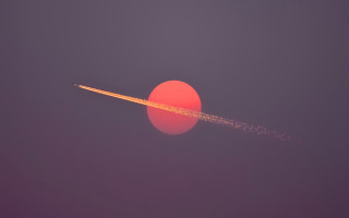 Jet redball contrail sky moon - outrun free wallpaper