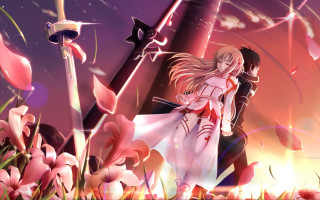 Anime characters field flowers sword - a field of flowers free wallpaper for desktop