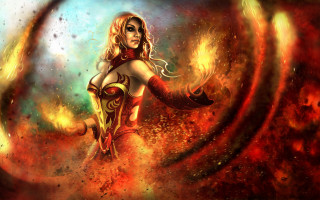 Fire woman autumn leaves magic - a fire ball free wallpaper