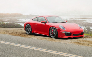 Red porsche foggy road water - the fog free wallpaper