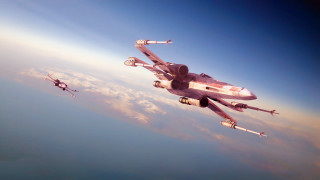 Fighter jets clouds landscape sunset - a plane in the foreground free wallpaper