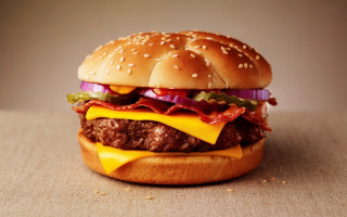 Hamburger cheese bacon onions lettuce - a hamburger free wallpaper