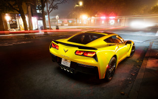 Yellow sports car night red - a red light in the background free wallpaper for desktop