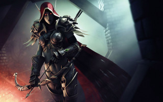 Woman futuristic suit holding sword - art of brom free wallpaper