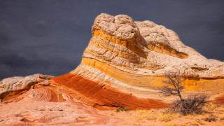 Rock formation tree sunset clouds - a rock formation free wallpaper