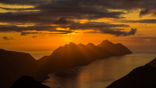 Sunset mountain range water cityscape - a sunset over a mountain range free wallpaper