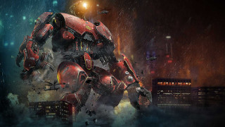 Red robot city night rain - a cityscape in the background free wallpaper