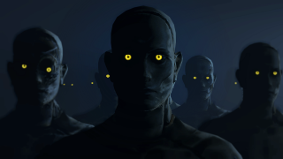 Glowing eyes dark room yellow - yellow eye free wallpaper for desktop