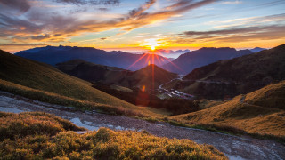 Sunset valley mountains road campfire - the valley free wallpaper