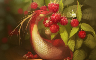 Bird berries branch fantasy painting - its beak free wallpaper
