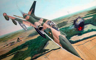 Fighterjet over grass fire american - a painting of a fighter free wallpaper