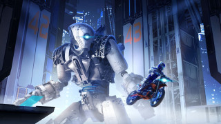 Futuristic robot city motorcycle background - a futuristic robot free wallpaper
