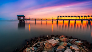 Pier digital art mystical sunset - a colorful sky in the background free wallpaper