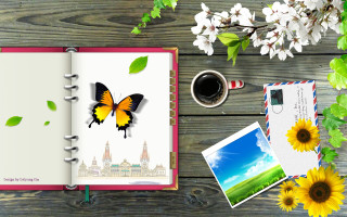 Book butterfly coffee flower notepad - a notepad free wallpaper