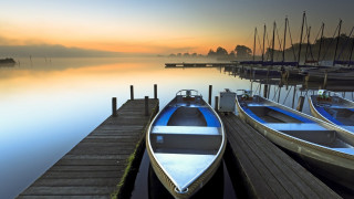 Dock boats foggy sky puzzle - end free wallpaper for desktop