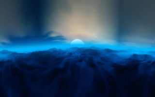 Blue sun mountain range clouds - volumetric light free wallpaper