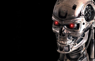 Robot red eyes helmet dark - cybernetic free wallpaper for desktop