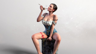 Woman smoking sitting cgstudio realistic - cgstudio free wallpaper