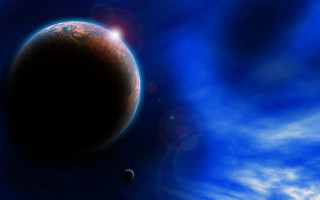 Planet beyond clouds stars aurora - a planet free wallpaper