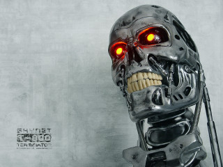 Robot glowing eyes skeleton head - a robot free wallpaper