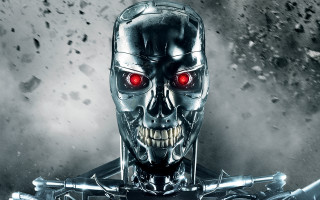 Robot red eyes skull gun - a robot free wallpaper
