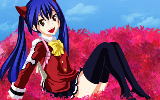 Anime girl blue hair flower 3 - a field of flowers free wallpaper