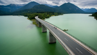 Romantic bridge mountains water forest - german romanticism free wallpaper
