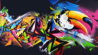Colorful graffiti toucan planet glowing - graffiti paint free wallpaper for desktop