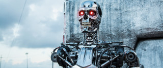 Robot red eyes concrete wall - concrete free wallpaper for desktop