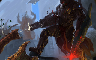 Armor sword dragon building sky - mass effect free wallpaper