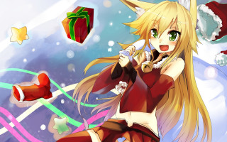 Anime girl santa dress cellphone - furry art free wallpaper