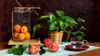 Peach jar tea table cloth - cao zhibai free wallpaper