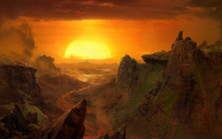 Sunset mountain river fantasy matte - matte fantasy painting free wallpaper for desktop