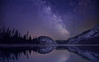 Lake mountain night stars reflection - star above free wallpaper