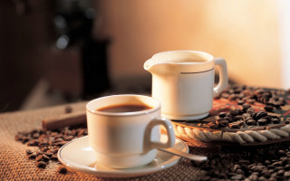 Coffee cup coffee beans still - a tablecloth free wallpaper