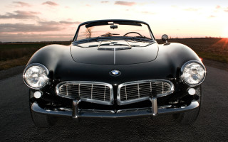 Black car sunset beach 3d - the front free wallpaper