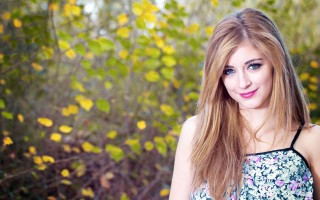 Woman long hair yellow flowers 2 - a bush free wallpaper