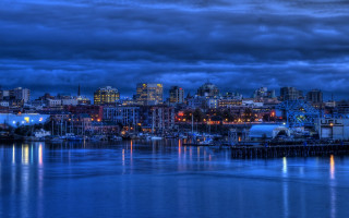 City skyline harbor boat night - vancouver school free wallpaper
