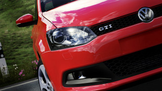 Red car parked road sign - photorealistic lighting free wallpaper