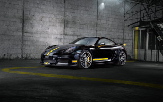 Black sports car parking lot 14 - a yellow stripe free wallpaper