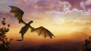 Dragon mountain sunset fantasy wings - over a mountain free wallpaper
