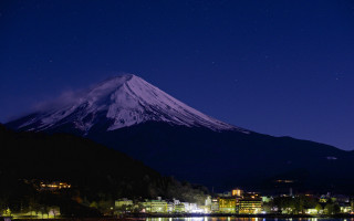 Mountain snow night city lake - japan free wallpaper