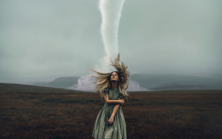 Woman dress tornado field surreal - surreal free wallpaper