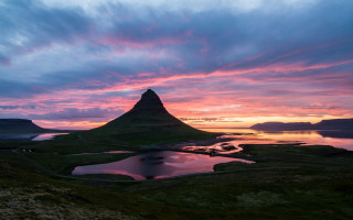 Mountain lake sunset clouds landscape 3 - a lake in the foreground and a sunset in the background free wallpaper