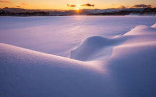 Snow covered field sunset clouds - the sun free wallpaper