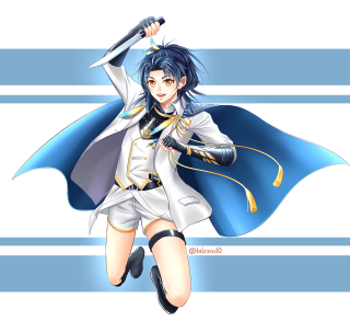Woman white sword blue cape - fullbody free wallpaper